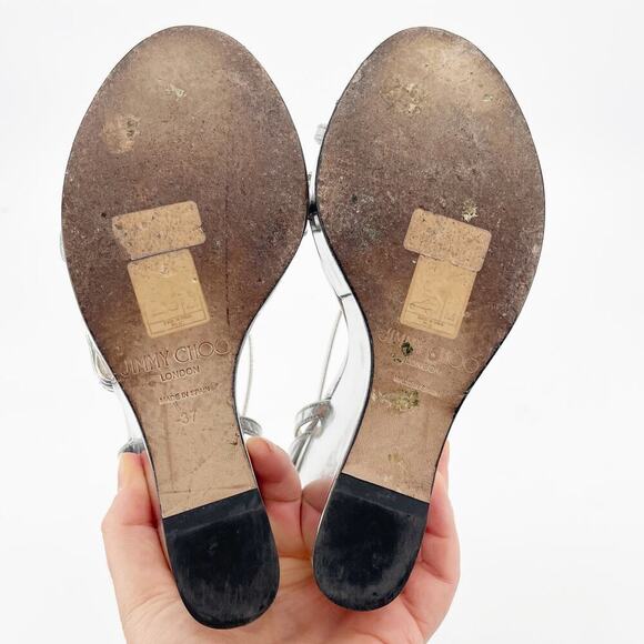 Jimmy Choo Silver Metallic Bing 120 Crystal Embellished Wedge Sandal size IT 37 - Picture 14 of 15